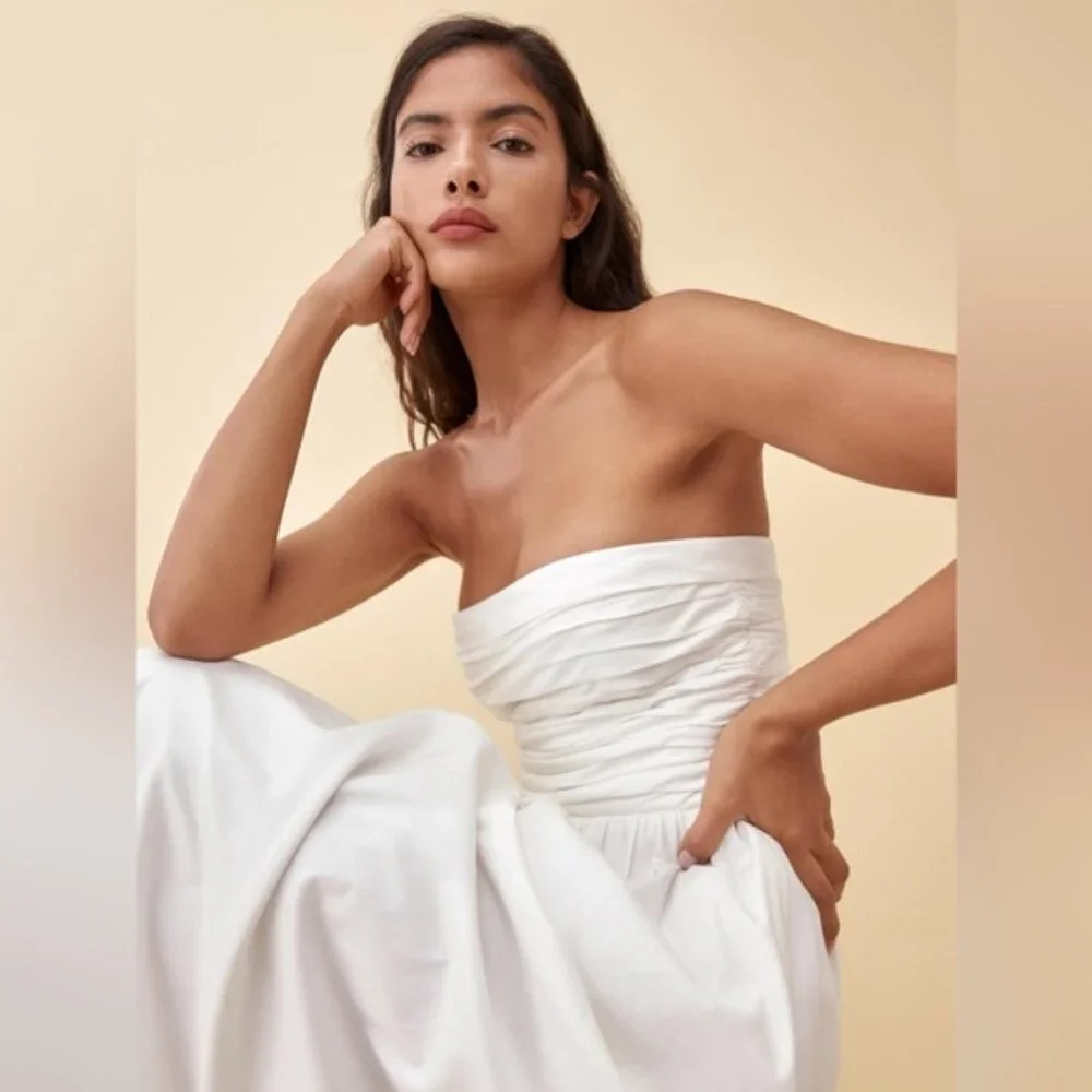 Reformation Lissa Cotton Midi Dress White Ivory Removable Strap | US 2 UK 6 - Picture 3 of 14